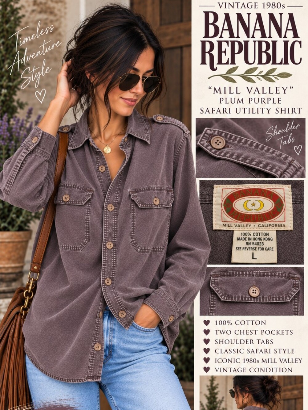 Banana Republic Vintage Plum Utility Safari Shirt Jacket